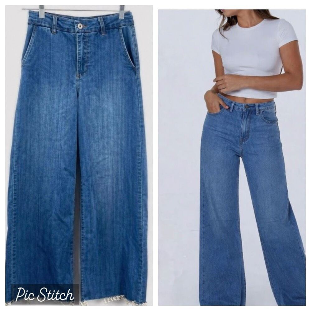 BCBGeneration High Rise Wide Leg Trouser Jeans Raw Hemline - Size 5/27 inseam